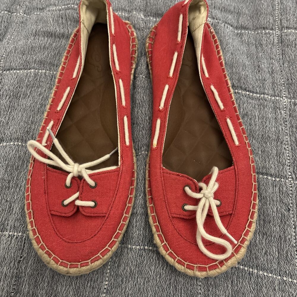 Womens red canvas slip-on shoes Reef Bella Costa flats